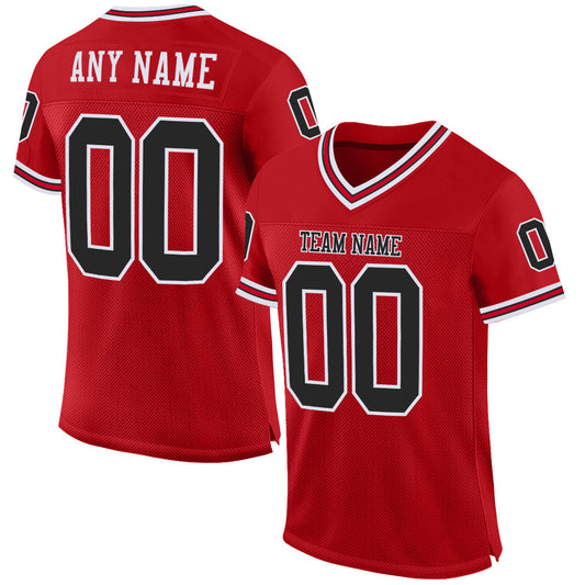 Maxcorners Custom Red Black-White Mesh Authentic Throwback Football Jersey LM2605