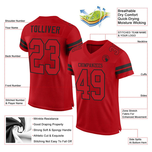 Maxcorners Custom Red Red-Black Mesh Authentic Football Jersey LM2605