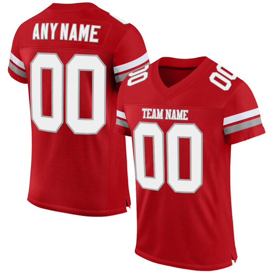 Maxcorners Custom Red White-Gray Mesh Authentic Classic Football Jersey LM2605