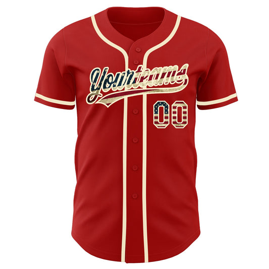 Maxcorners Custom Green Vintage USA Flag-Cream Premium Baseball Jersey LM0210
