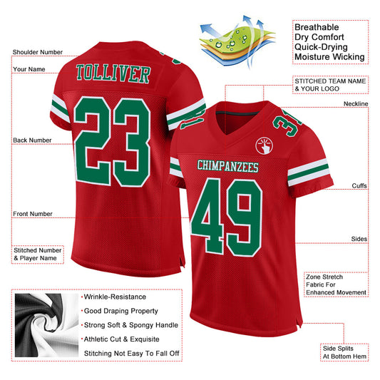 Maxcorners Custom Red Kelly Green-White Mesh Authentic Football Jersey LM2605