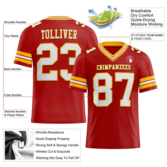 Maxcorners Custom Red White-Gold Authentic Football Jersey LM2605