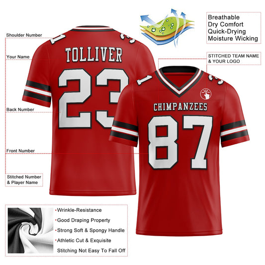 Maxcorners Custom Red White-Black Authentic Football Jersey LM2605