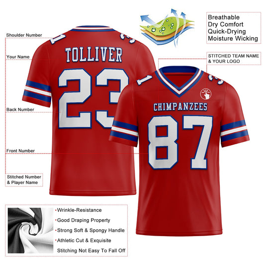 Maxcorners Custom Red White-Royal Authentic Football Jersey LM2605