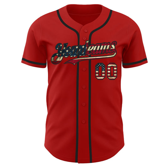 Maxcorners Custom Red Cream Pinstripe Vintage USA Flag Premium Baseball Jersey LM0210