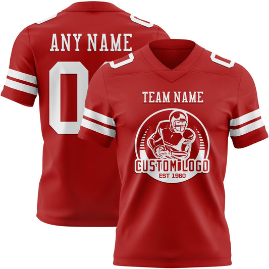 Maxcorners Custom Red White Authentic Football Jersey LM2605