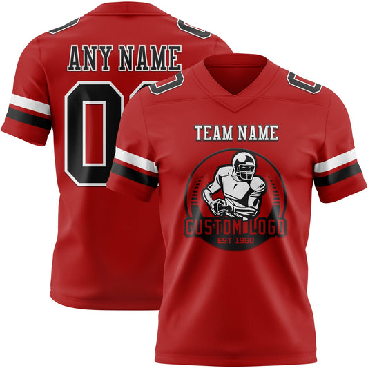Maxcorners Custom Red Black-White Authentic Football Jersey LM2605
