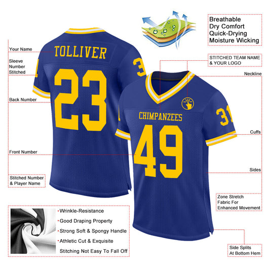 Maxcorners Custom Royal Gold-White Mesh Authentic Throwback Football Jersey LM2605