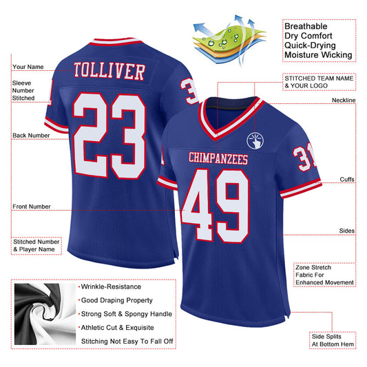 Maxcorners Custom Royal White-Red Mesh Authentic Throwback Football Jersey LM2605