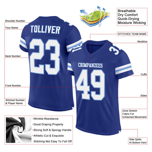 Maxcorners Custom Royal White-Light Blue Mesh Authentic Football Jersey LM2605