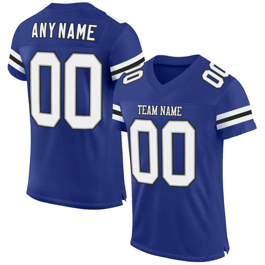 Maxcorners Custom Royal White-Black Mesh Authentic Classic Football Jersey LM2605