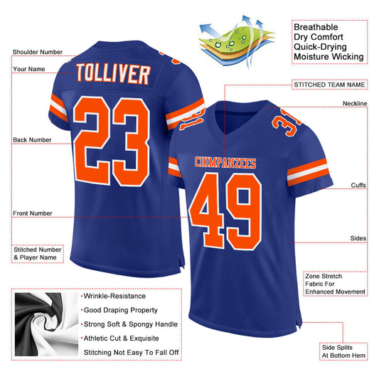 Maxcorners Custom Royal Orange-White Mesh Authentic Football Jersey LM2605