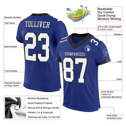 Maxcorners Custom Royal White-Balck Mesh Authentic Football Jersey LM2605