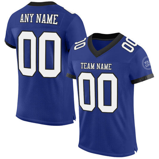 Maxcorners Custom Royal White-Balck Mesh Authentic Football Jersey LM2605