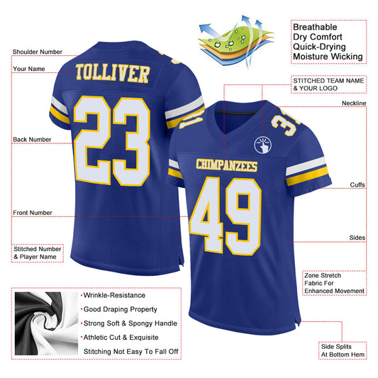 Maxcorners Custom Royal White-Yellow Mesh Authentic Football Jersey LM2605