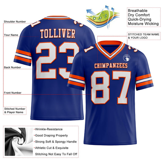 Maxcorners Custom Royal White-Orange Authentic Football Jersey LM2605