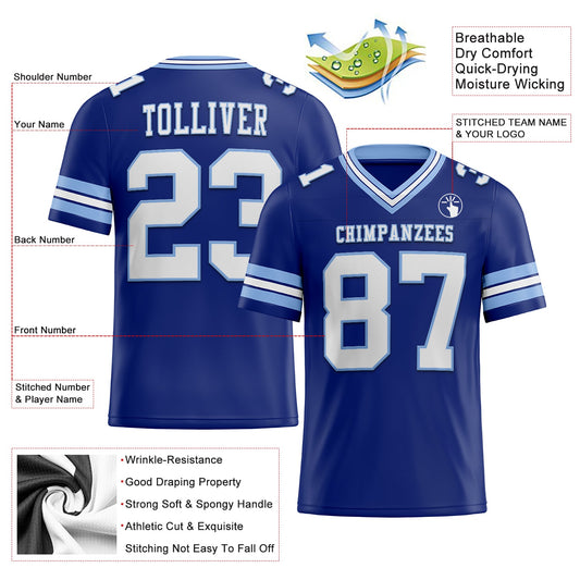 Maxcorners Custom Royal White-Light Blue Authentic Football Jersey LM2605