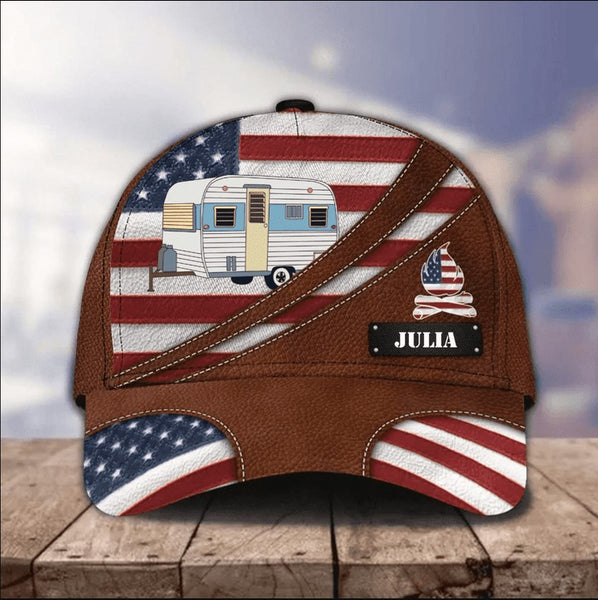 Maxcorners Custom RV Camping Leatherette 3D Cap for Family