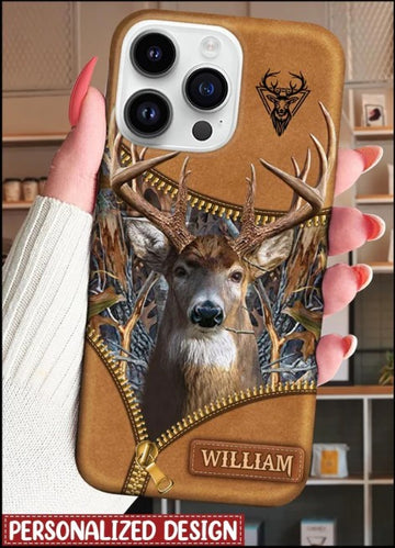 Maxcorners Deer Hunting Zip Pattern Personalized Name Phone Case LM1012