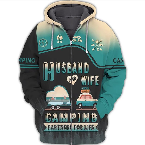 Maxcorners Couple Camping Shirt Husband And Wife Camping Partners For Life All Over Print 3D