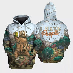 Maxcorners Camping Bear Beer I Hate People Shirt All Over Print 3D
