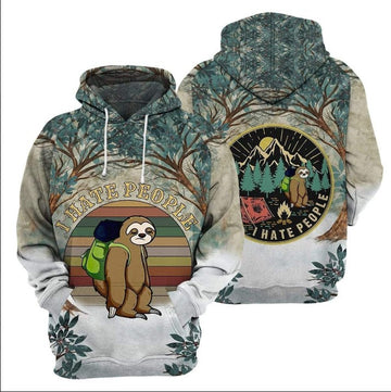 Maxcorners Camping I Hate People Sloth Shirt All Over Print 3D