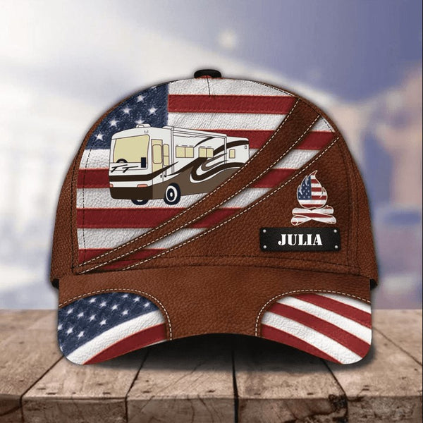 Maxcorners Custom RV Camping Leatherette 3D Cap for Family