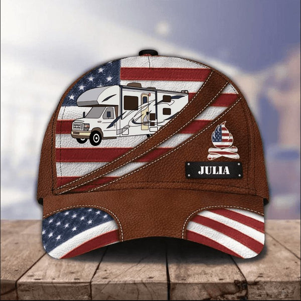 Maxcorners Custom RV Camping Leatherette 3D Cap for Family