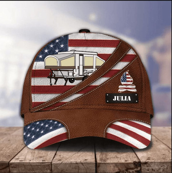 Maxcorners Custom RV Camping Leatherette 3D Cap for Family