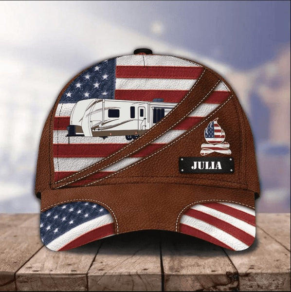 Maxcorners Custom RV Camping Leatherette 3D Cap for Family