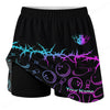 Maxcorners Customized Bowling Trouser Skirts With Shorts Underneath, Cyber Glow Bowling Pattern Skorts With Pockets