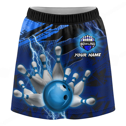 Maxcorners Customized Bowling Trouser Skirts With Shorts Underneath, Bowling And Pins Thunder Break Multicolor Skorts With Pockets
