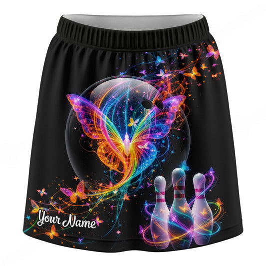 Maxcorners Customized Bowling Trouser Skirts With Shorts Underneath, Bowling Butterflies Colorful Skorts With Pockets
