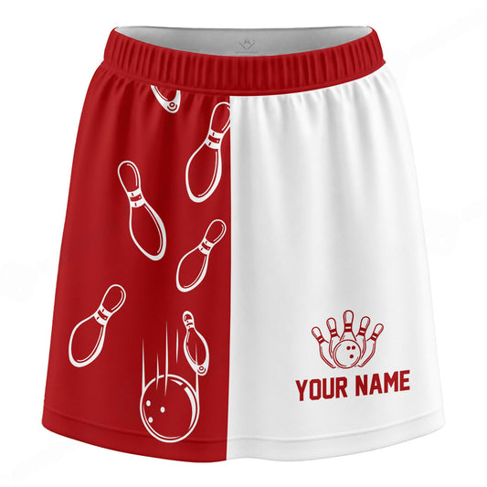 Maxcorners Customized Bowling Trouser Skirts With Shorts Underneath, Bowling Strikeout Multicolor Skorts With Pockets 1