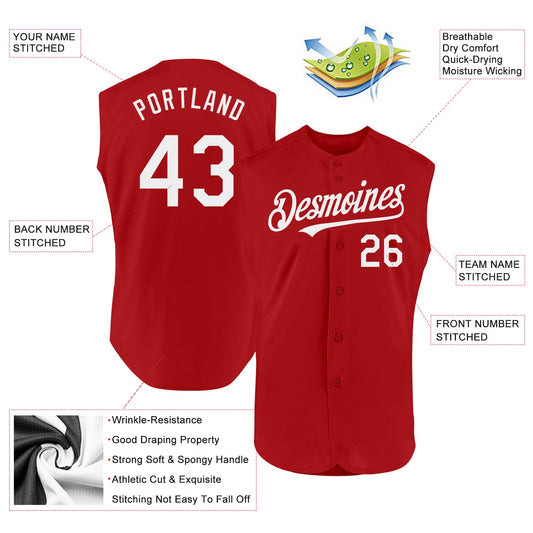 Maxcorners Custom Red White Authentic Sleeveless Baseball Jersey LM2605