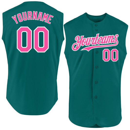 Maxcorners Custom Teal Pink-White Authentic Sleeveless Baseball Jersey LM2605