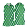 Maxcorners Green And White Lucky Four Leaf Clover Argyle Pattern St Patrick's Day Golf Shirt, Women's Golf Tops