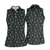 Maxcorners Stick Figure Golf Pose St Patrick's Day Shamrock Black Golf Shirt, Women's Golf Tops, Ladies Golf Polos