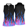 Maxcorners Black Blue Flame Fire Pattern Golf Shirt, Ladies Golf Shirts, Women’s Golf Apparel, Printed Golf Shirt LM1507