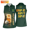 Maxcorners Grip It Rip It Sip It Golf And Beer St Patrick's Day Green Women's Golf Tops Ladies Golf Polos