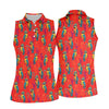 Maxcorners Red Parrot Sunglasses Cocktail Pattern Golf Shirt, Hawaiian Golf Shirt, Golf Tops For Women, Women’s Golf Apparel LM1507