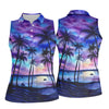 Maxcorners Moonlit Tropical Beach Palm Tree Golf Shirt, Women's Golf Shirt, Hawaiian Golf Shirt, Golf Polo For Women LM1507