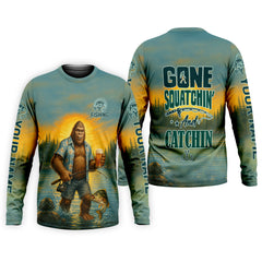 Maxcorners Gone Squatchin, Bigfoot Fishing, Funny Fishing Shirt, SPF Shirt, Fisherman Outfit, Mens Casual Shirts