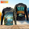 Maxcorners Just A Man Who Loves Fishing Camo Fishing Shirt, Fisherman Gift, SPF Shirt For Men