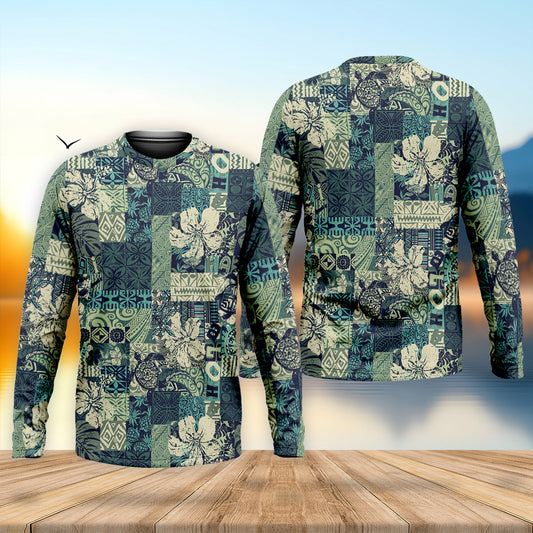 Maxcorners Tribal Aztec Pattern Fishing UPF Shirts, Tropical Floral Men Fishing Shirt, Gift For Fisherman
