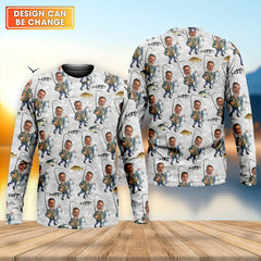 Maxcorners Custom Face Light Grey Funny Fishing Shirt, Personalized Fishing Shirt, Men's Fishing Shirt