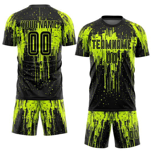 Maxcorners Custom Neon Green Black Sublimation Soccer Uniform Jersey LM2605