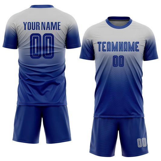Maxcorners Custom Gray Royal Sublimation Fade Fashion Soccer Uniform Jersey LM2605