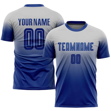 Maxcorners Custom Gray Royal Sublimation Fade Fashion Soccer Uniform Jersey LM2605