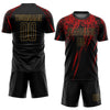 Maxcorners Custom Black Black Old Gold-Red Sublimation Soccer Uniform Jersey LM2605